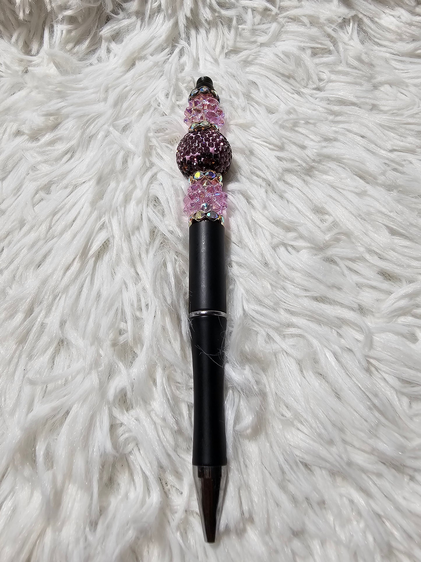 Black and pink rhinestone and bead pen