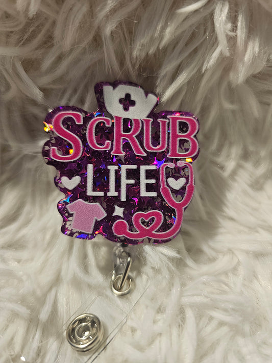Scrub Life Badge Reel – Pink Glitter