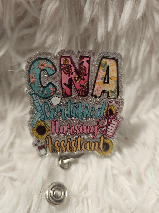 CNA Badge Reel – Floral Certified Nursing Assistant Design